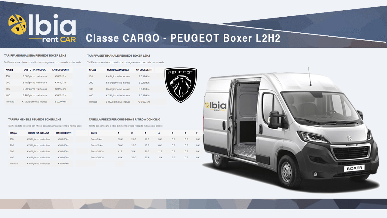 Tabella prezzi Auto CARGO Olbia